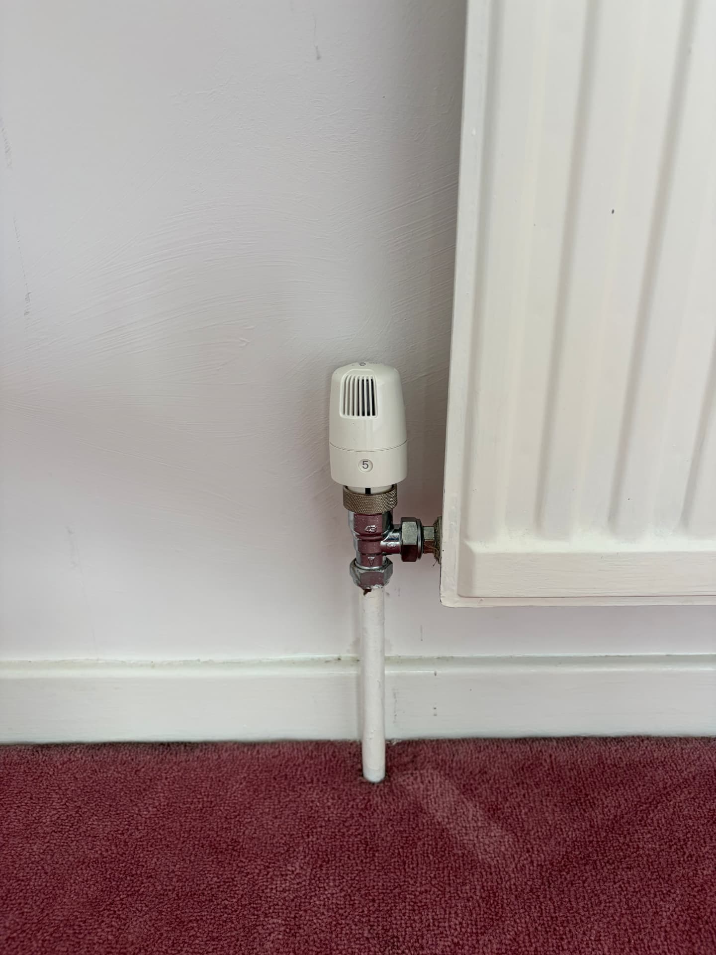 A new thermostatic radiator valve fitted on a home radiator during a VEROFLO job in Oxford